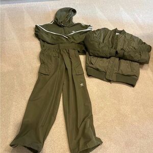 Adidas Women's Olive Green Track Pants and Jacket Set